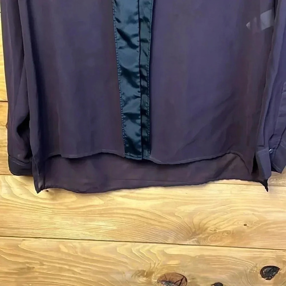 Kenneth Cole New York Women Sheer Blous Black Trim Long Sleeve Top M Event Party - Picture 5 of 7